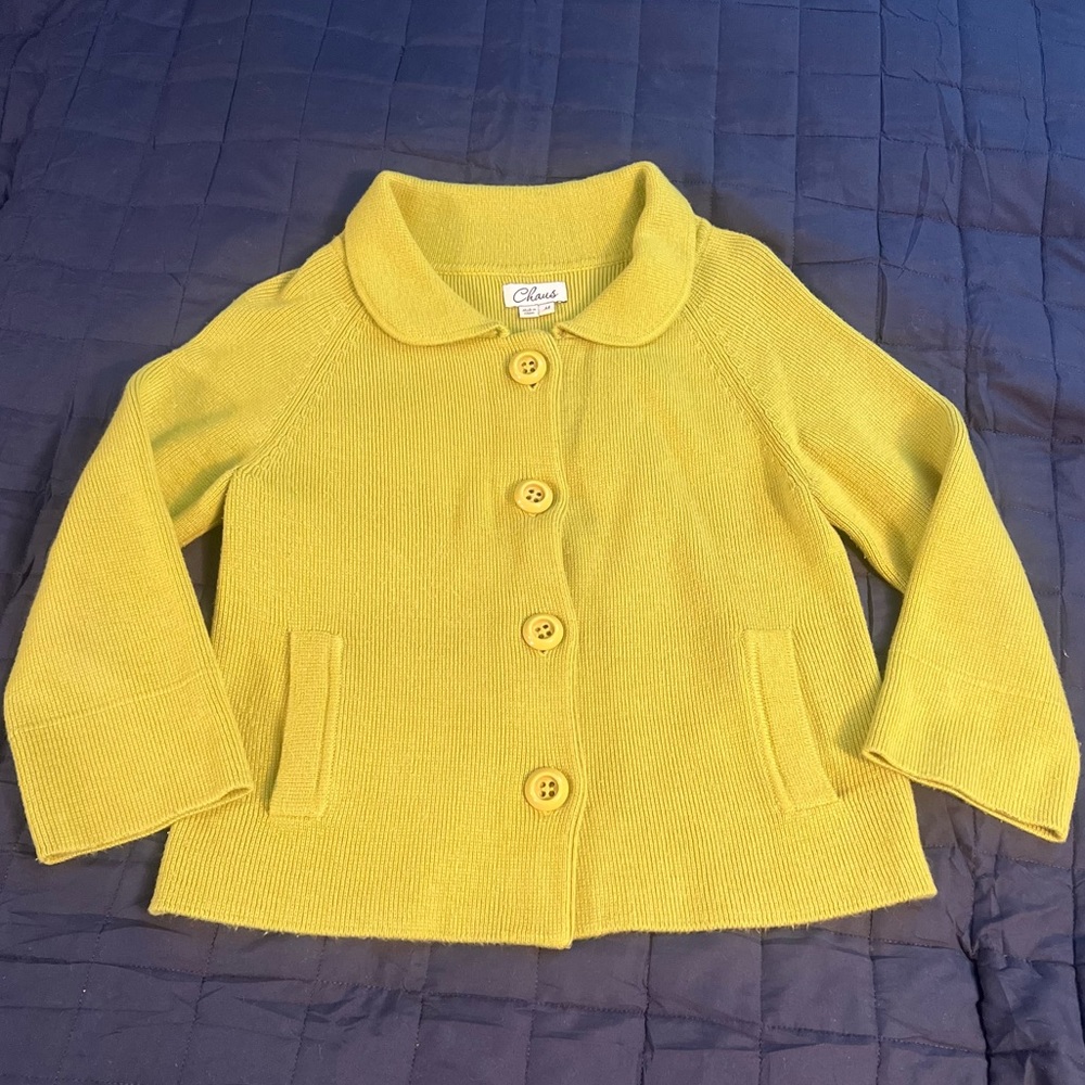 •vintage• Lime Green Button Down Sweater Chaus Medium Peter Pan Collar